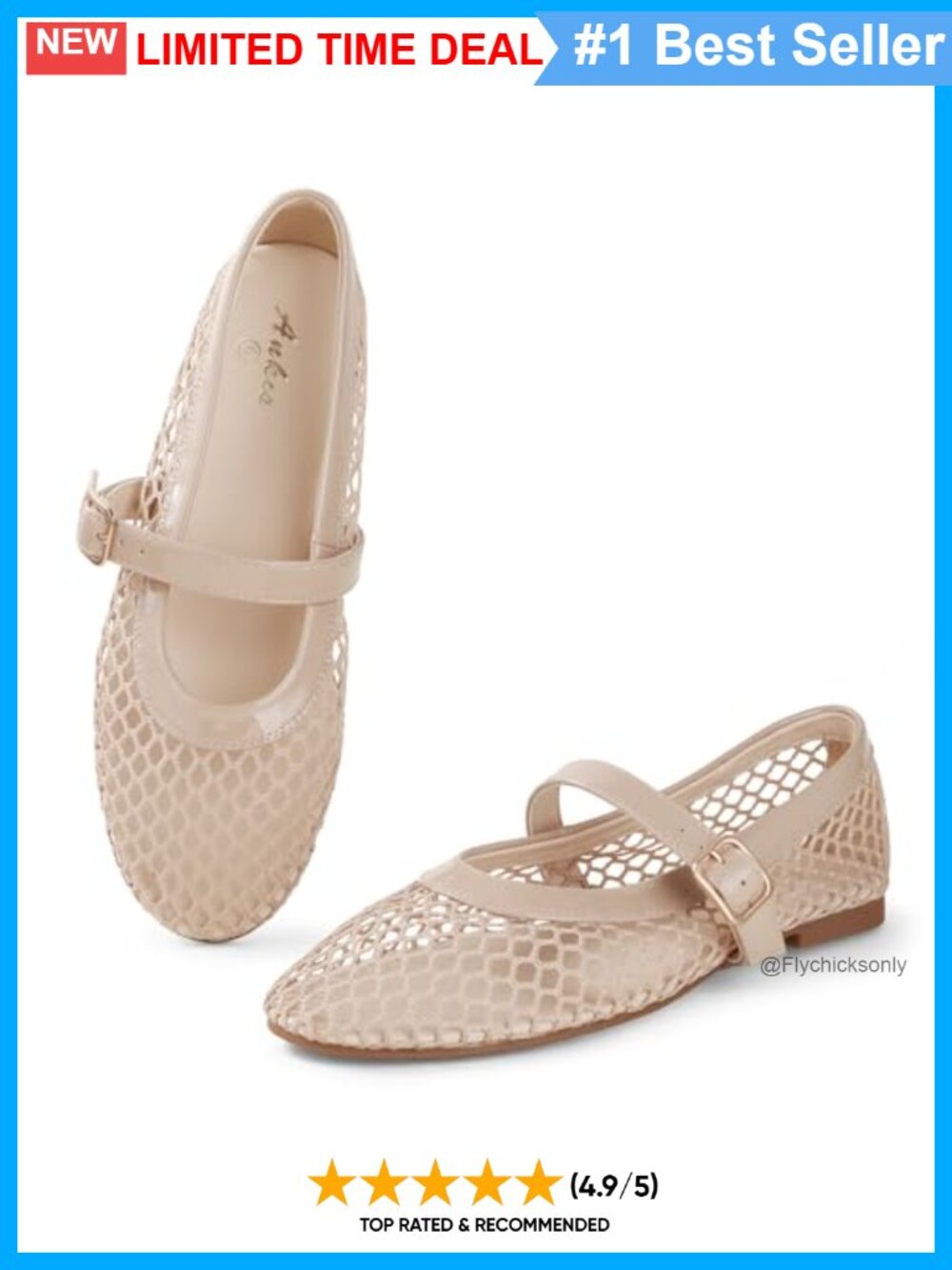 Mesh Mary Jane Ballet Flats Buckle Strap Round Toe Comfort Sandals